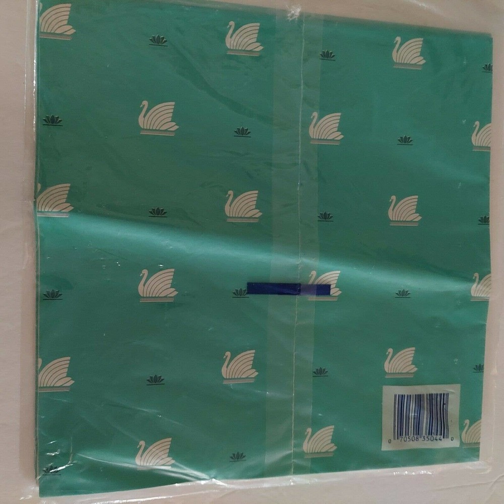 Sealed Vintage White Swan Gift Wrap ~ 4 Sheets Flat Green Paper Lot of 2 NOS - Picture 4 of 4